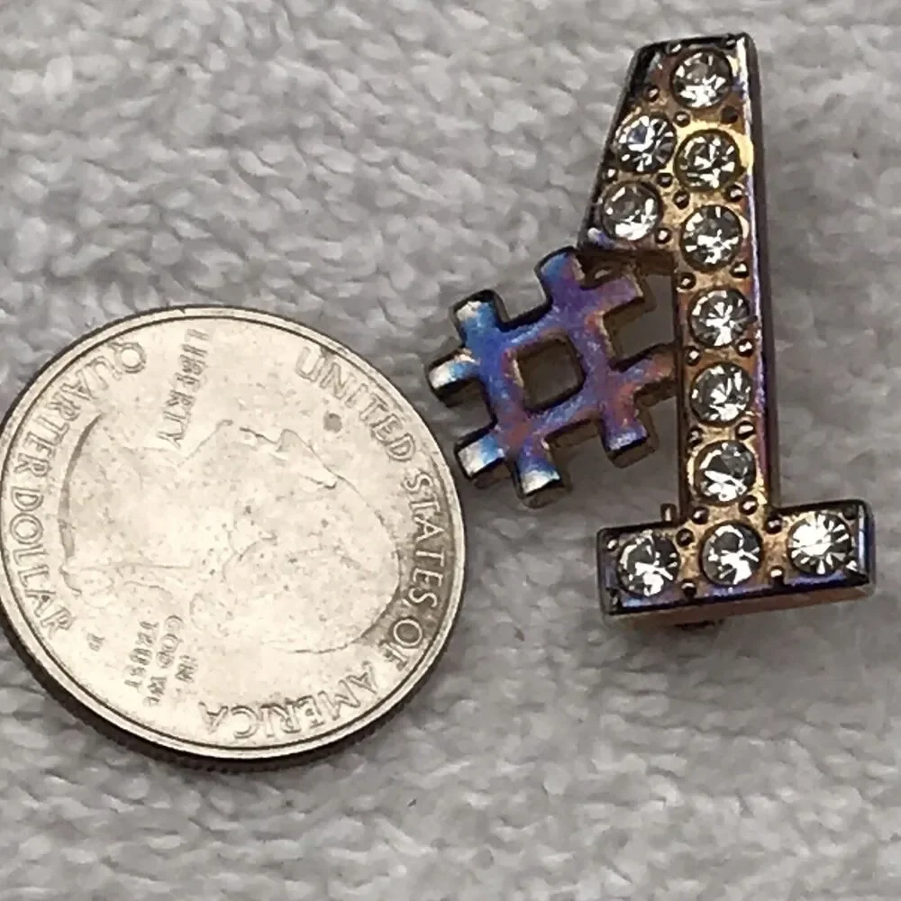 Vintage Pin Brooch Iridescent Rhinestone Number One Decorative Charm